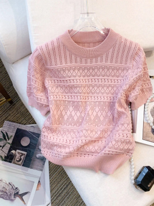 2026 New  Summer Thin Hollow Out Crew Neck Pullover Sweater Versatile