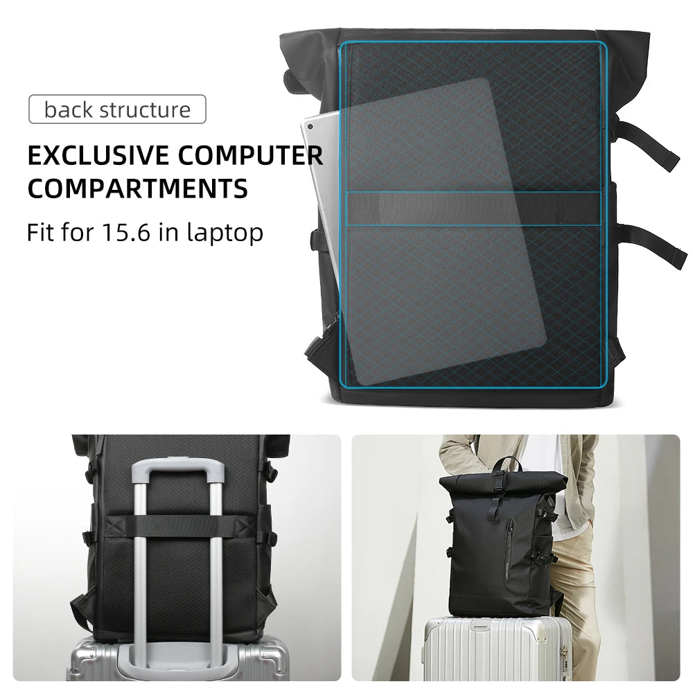 HK Expandable Travel Backpack Men Large Capacity Waterproof 15.6”