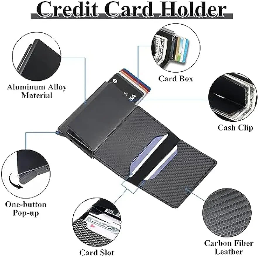 Carbon Fiber Credit Card Holder Wallet Men Rfid Smart Metal Thin Slim