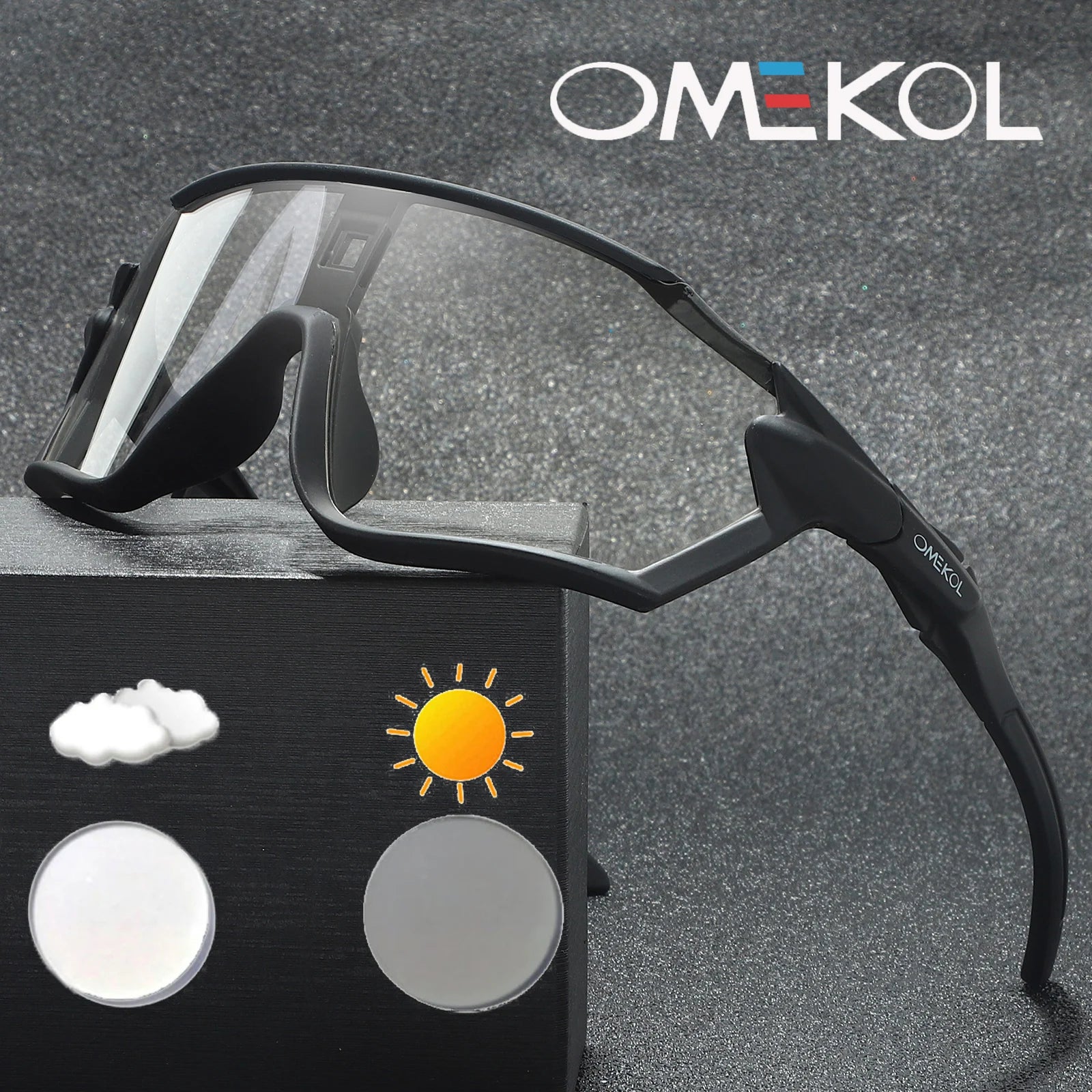 OMEKOL Brand New Photochromic Cycling Sunglasses Men Women Outdoor