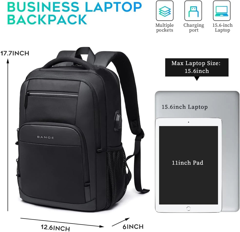 BANGE Travel Waterproof Backpack with USB Charging Port Fit 15.6 Inch