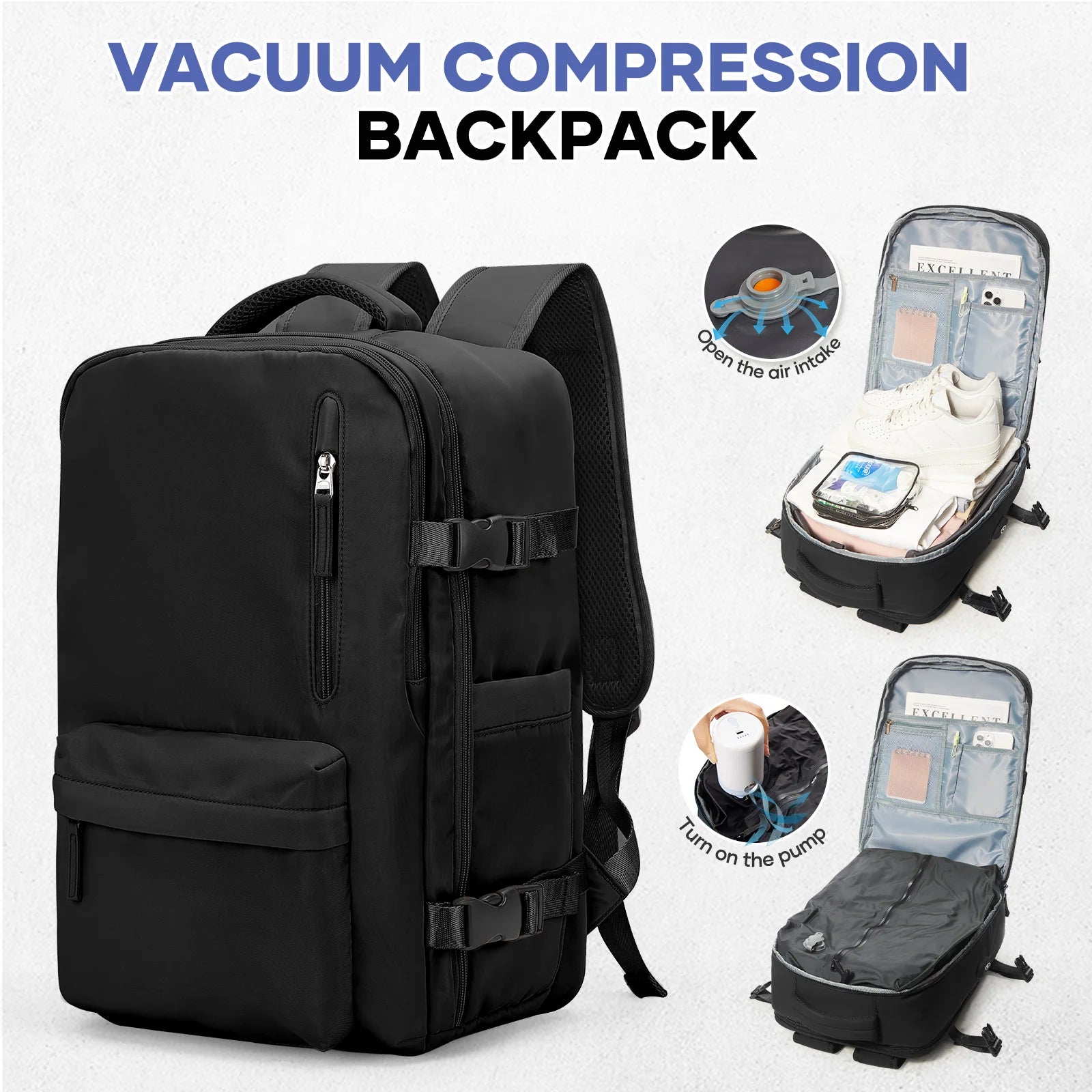 Vacuum Compression Travel Backpack - Large Capacity Foldable Hiking