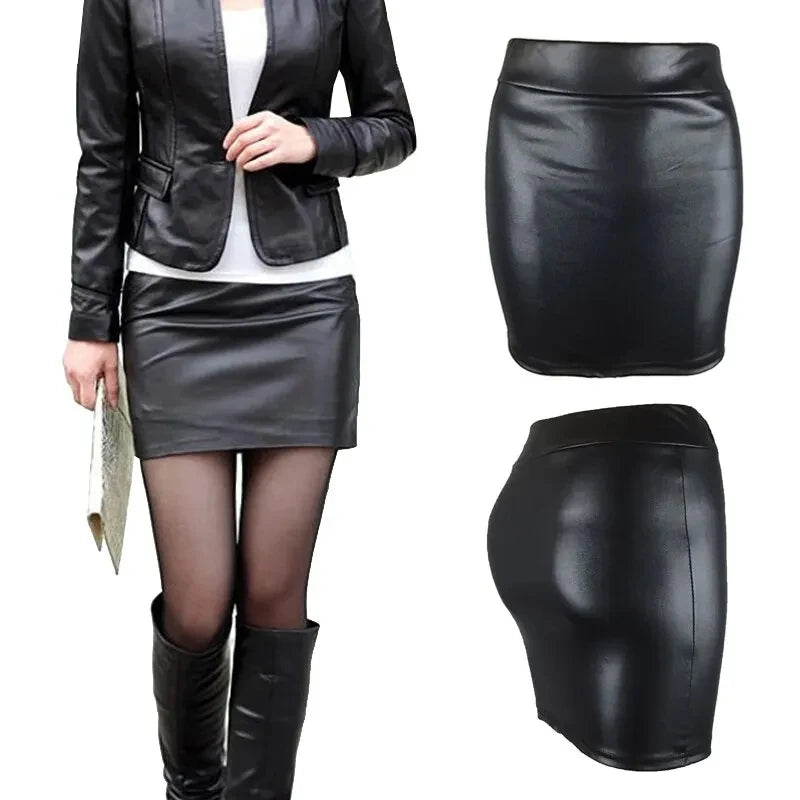 High-waist Tight Hip-hugging Skirt, Sexy Imitation Leather Hottie