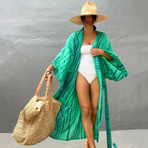 Long Kimono Swimsuit Cover up for Women Stylish Tie Dye Open Front