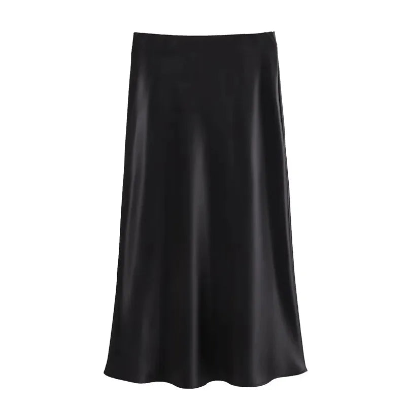TRAF Woman 2024 Satin Skirt Women High Waist Long Skirts For Women