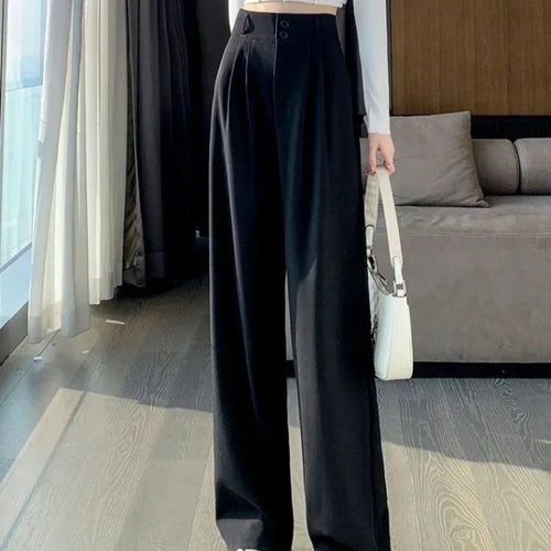 Elegant Wide Leg Pants Women Korean Style High Waist Black Baggy Pants