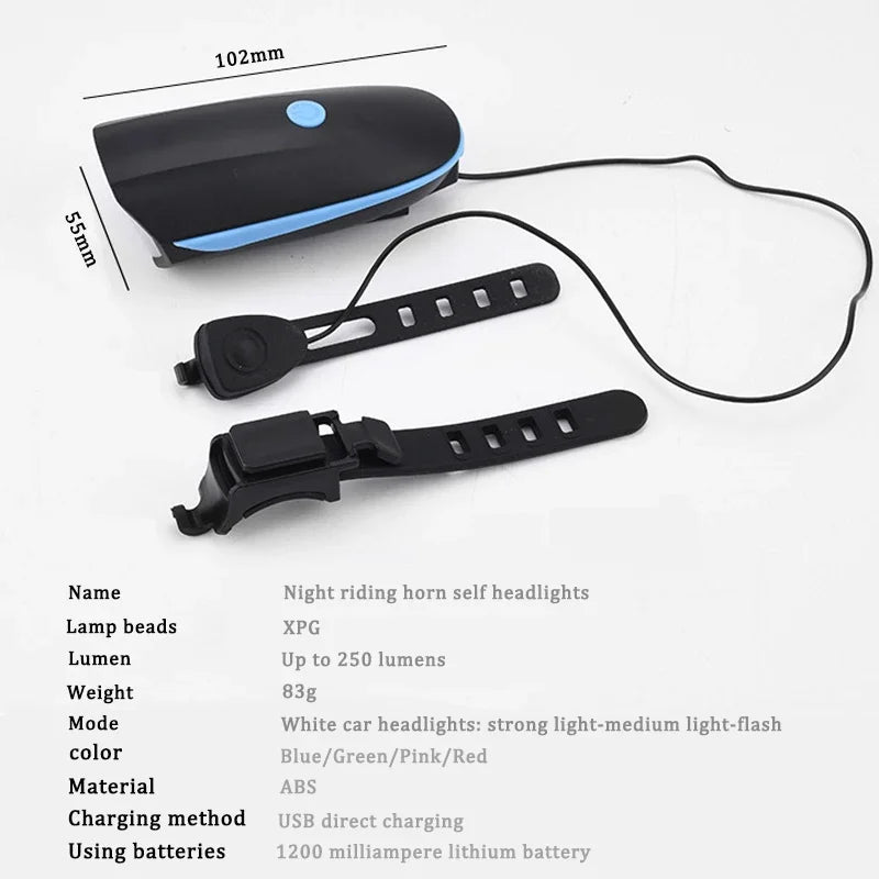 Bicycle Front Light with Electric Horn Waterproof Bike Headlight USB