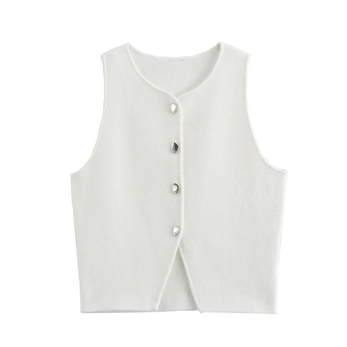 MUJER Cropped Knit Vest Women Cardigan White Sleeveless Vest Woman