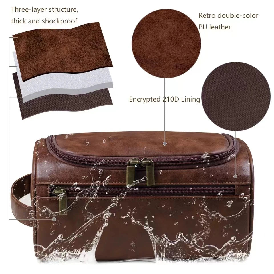 Leather Toiletry Bag for Men Women Dopp Kit Mens Hanging Toiletry Bag