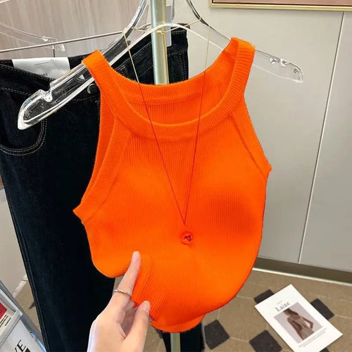 Y2k Knitted U-Neck Suspender Vest Women's Ice Silk Inner Wear Spicy