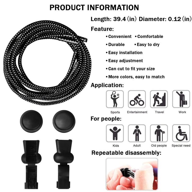 1Pair Shoelaces for Sneaker Elastic No Tie Shoe Laces Stretching Lock