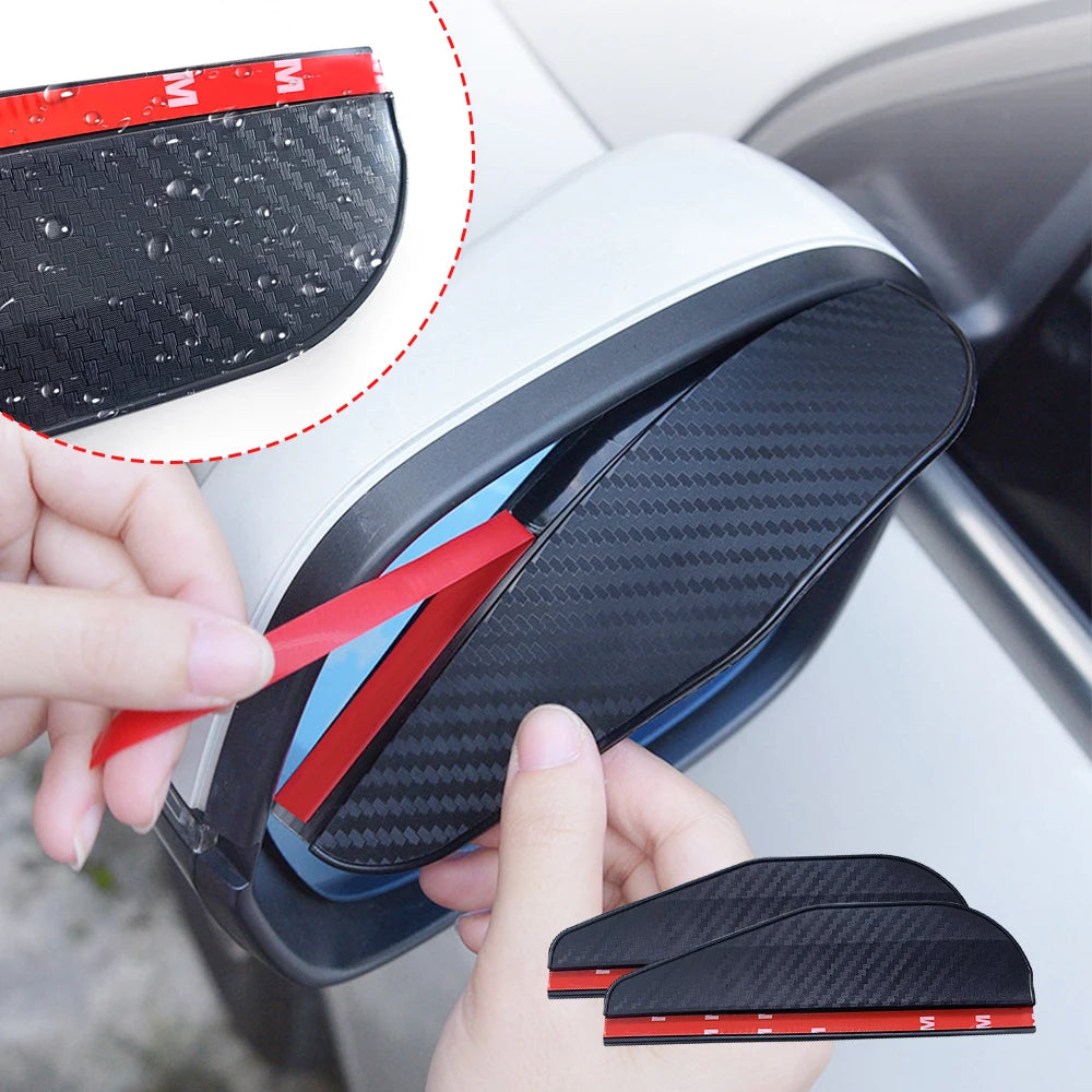 2PCS Car Rearview Mirror Rain Eyebrow Carbon Fiber Sun Visor Shade