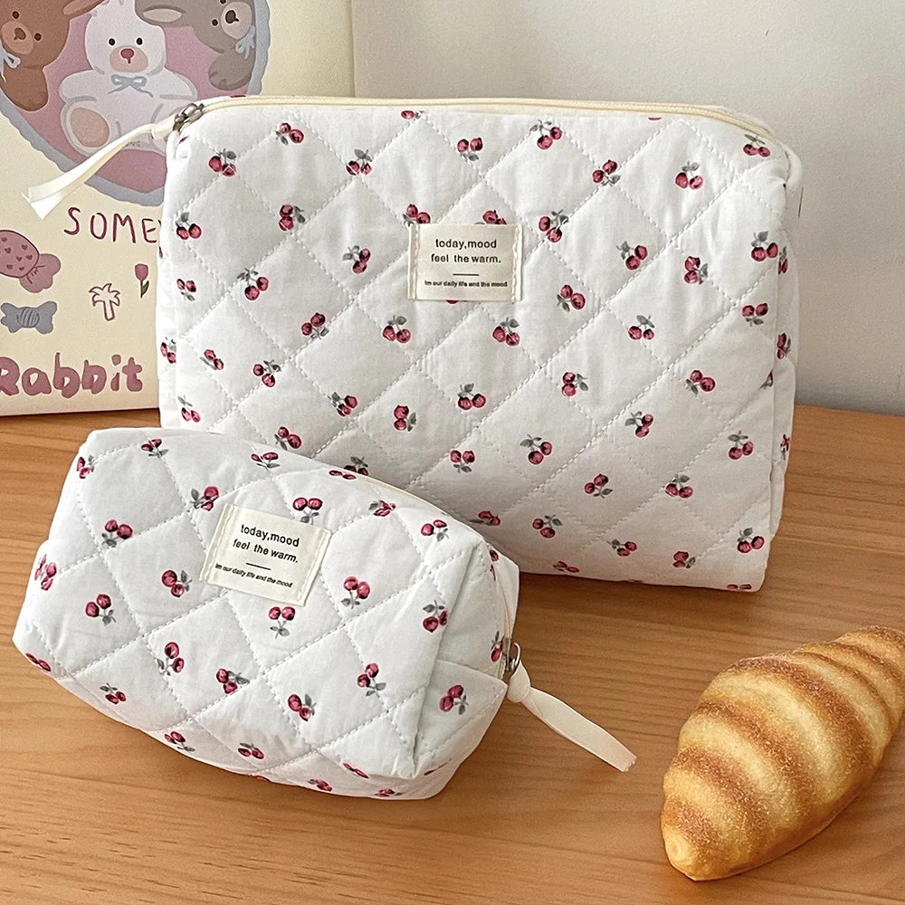 Fashion Cherry Tote Women Makeup Bag Portable Cute Ladies Cosmetic