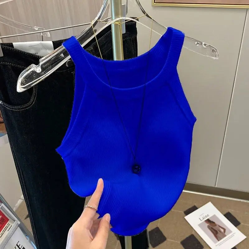 Y2k Knitted U-Neck Suspender Vest Women's Ice Silk Inner Wear Spicy