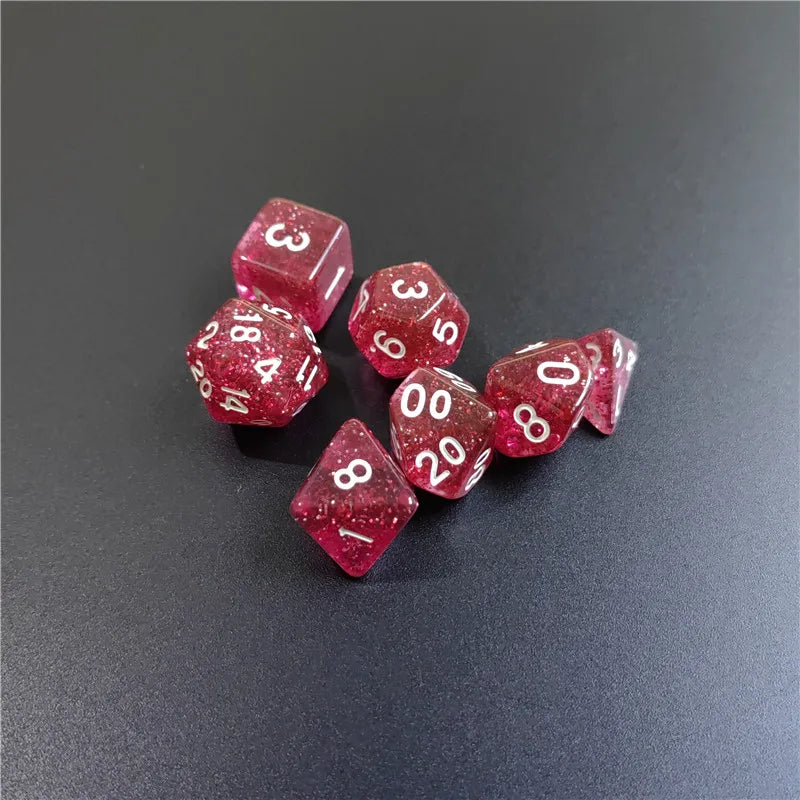 7 PCs 1 Set Of Transparent Flash Point Dice New Acrylic Set D4 D6 D8