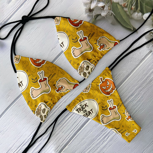 Fashion Bikini Set Women Backless Low Waist Sexy Skull Pattern Printed