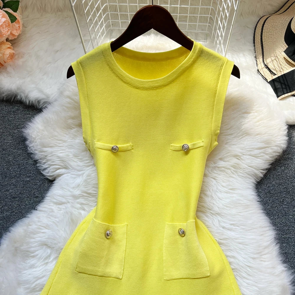 YuooMuoo Chic Fashion 2025 Summer Pleated Short Dress Women O-neck