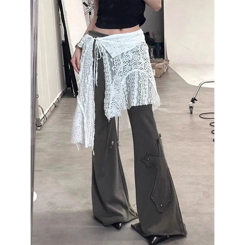 MEXZT Y2K Irregular Mini Skirts Women Harajuku Aesthetic White Lace