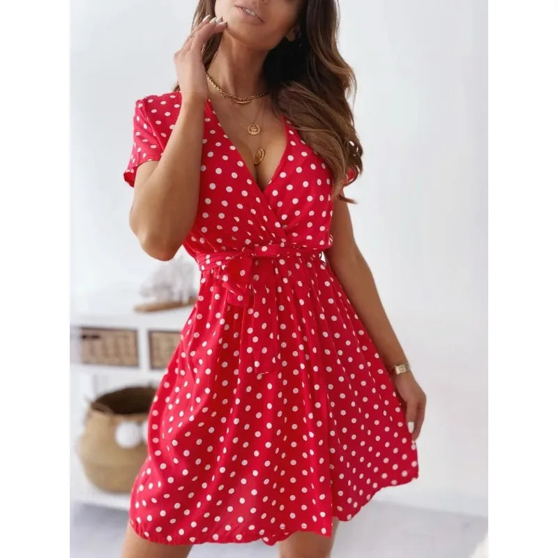 Summer Women's Polka Dot Printed Short Sleeved Casual Dress