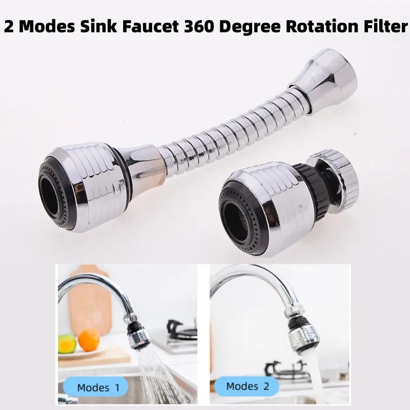 2 Modes Sink Faucet 360 Degree Rotation Filter Extension Tube Shower