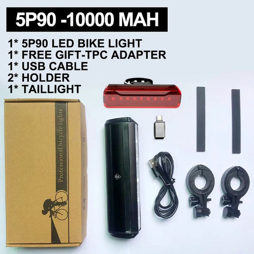 10000mAh Bicycle Light 5P90 LED Front Double Bracket Power Bank MTB