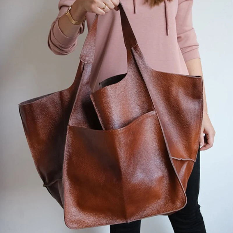 Rretro Handmade Big Beach Tote Bag High Capacity Zipper Shoulder Solid