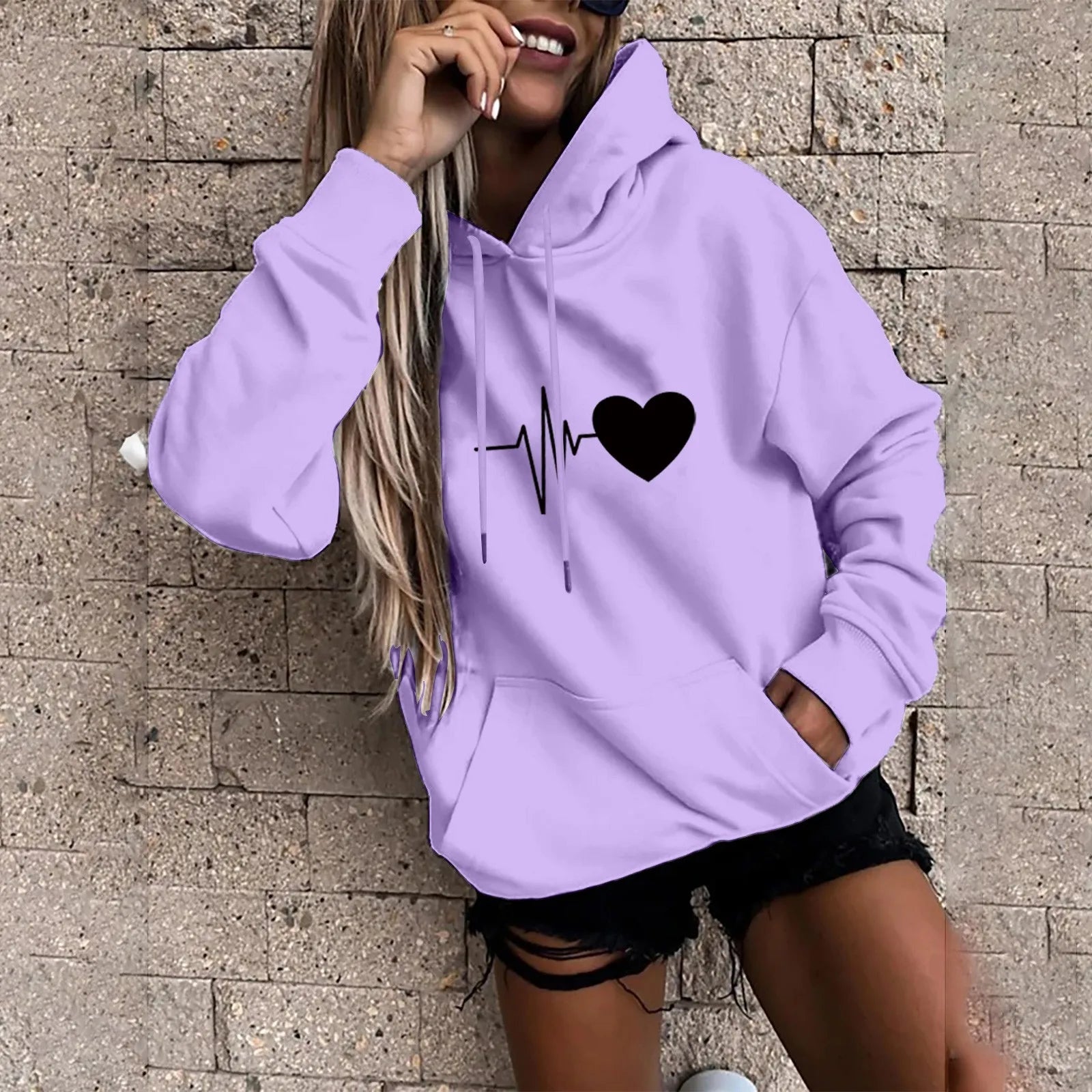 Women's Pullover Fashion Casual Fun Print Hooded Sweatshirt Loose