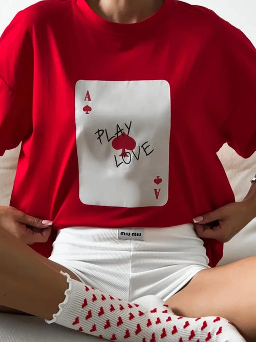 Bornladies 100% Cotton Poker Card Printed T-Shirt Women's Fashionable