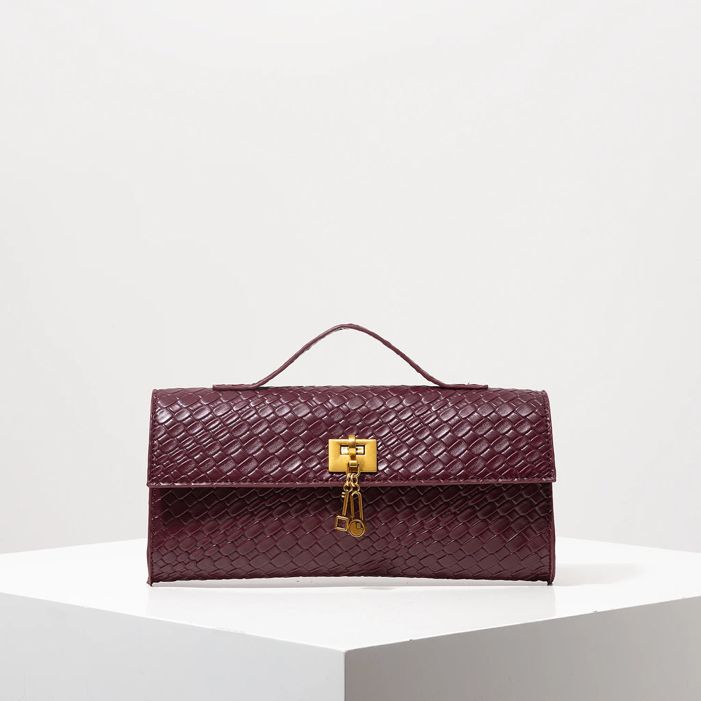 Retro Artificial Leather Woven Baguette, Flip Women's Clutch, Elegant