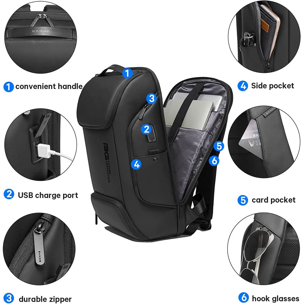 BANGE Business USB Charging Smart Backpacks Fits 15.6 Inch Laptop