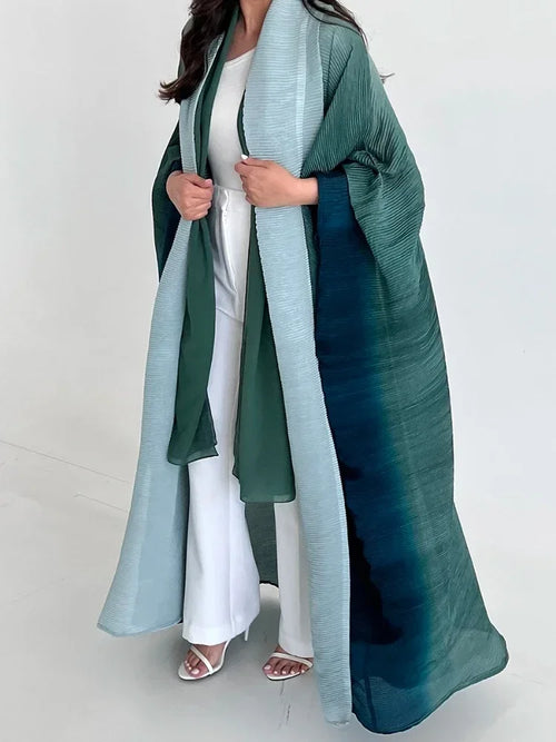 Muslim Abaya for Women Bat Sleeve Pleated Gradient Cardigan Trench