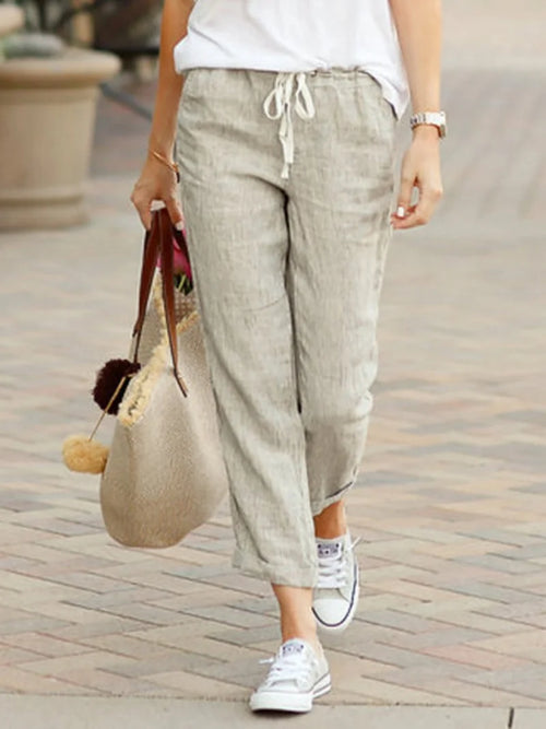 Elegant Solid Slimple Pant Fashion Women Drawstring Cropped Elastic
