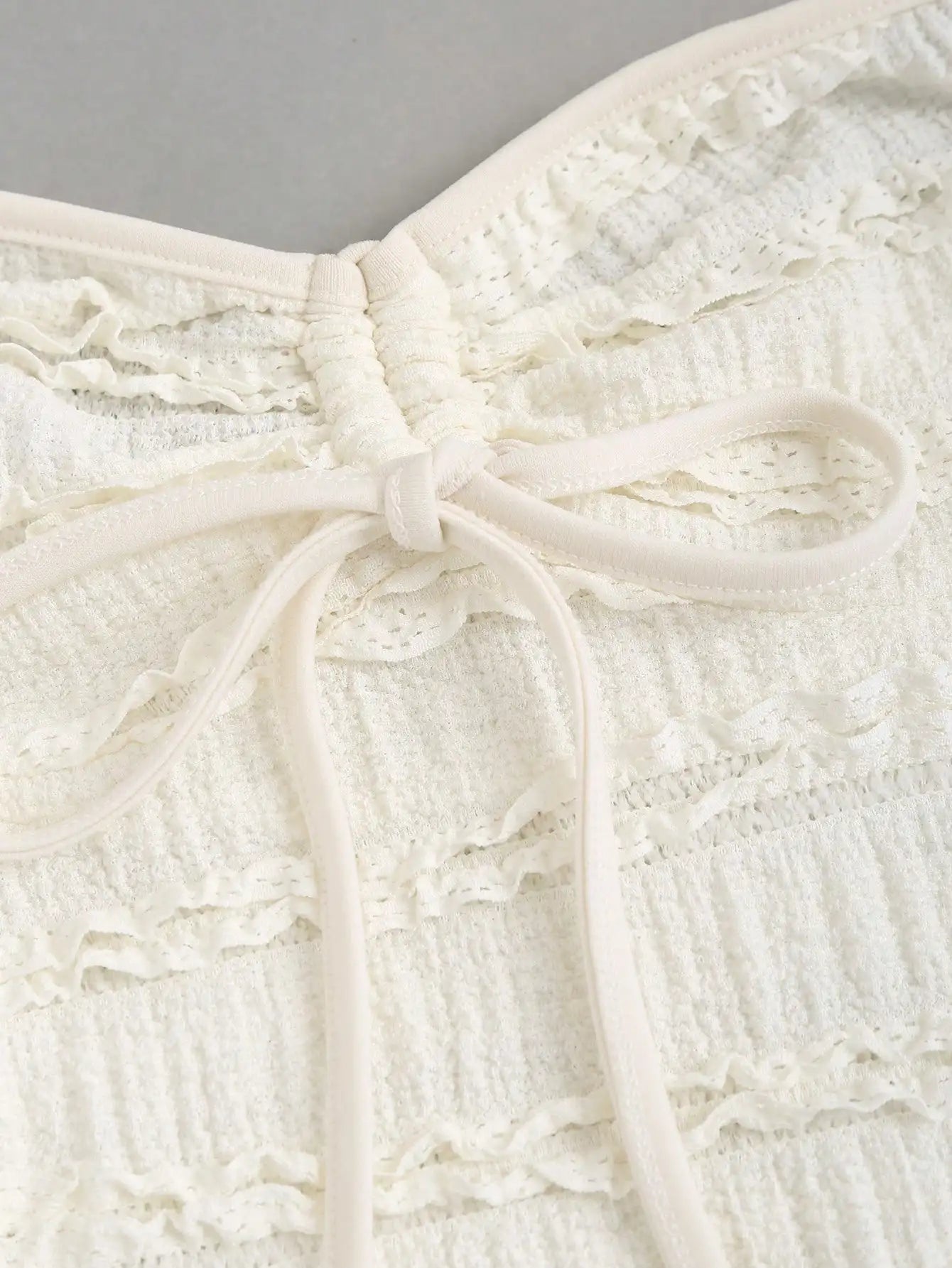 Women's Summer Fashion Casual Apricot Drawstring Neck Knitted Lace