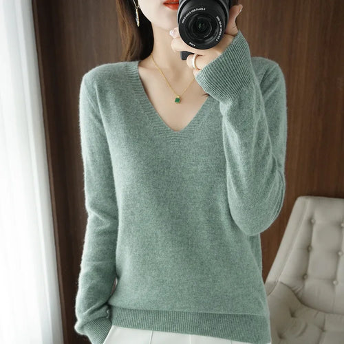 New Cashmere Women's V-neck Pullover Lace Neck Hollow Out Design