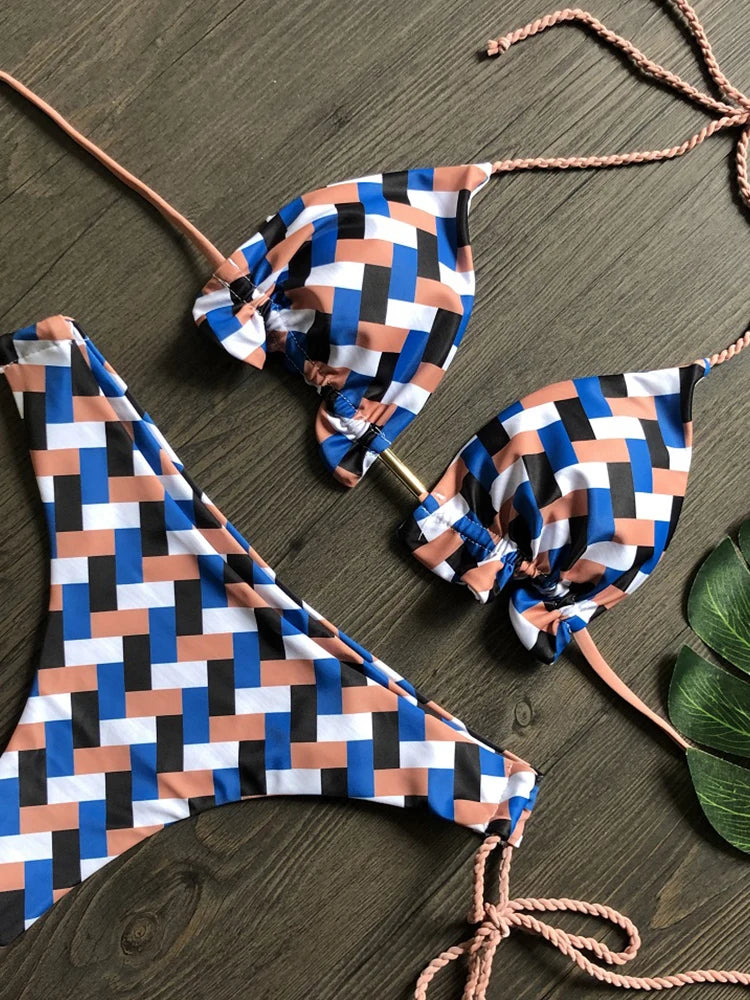RUOTONGSEPT 2022 Striped Bikini Set Knotted Swimsuit Women Biquinis