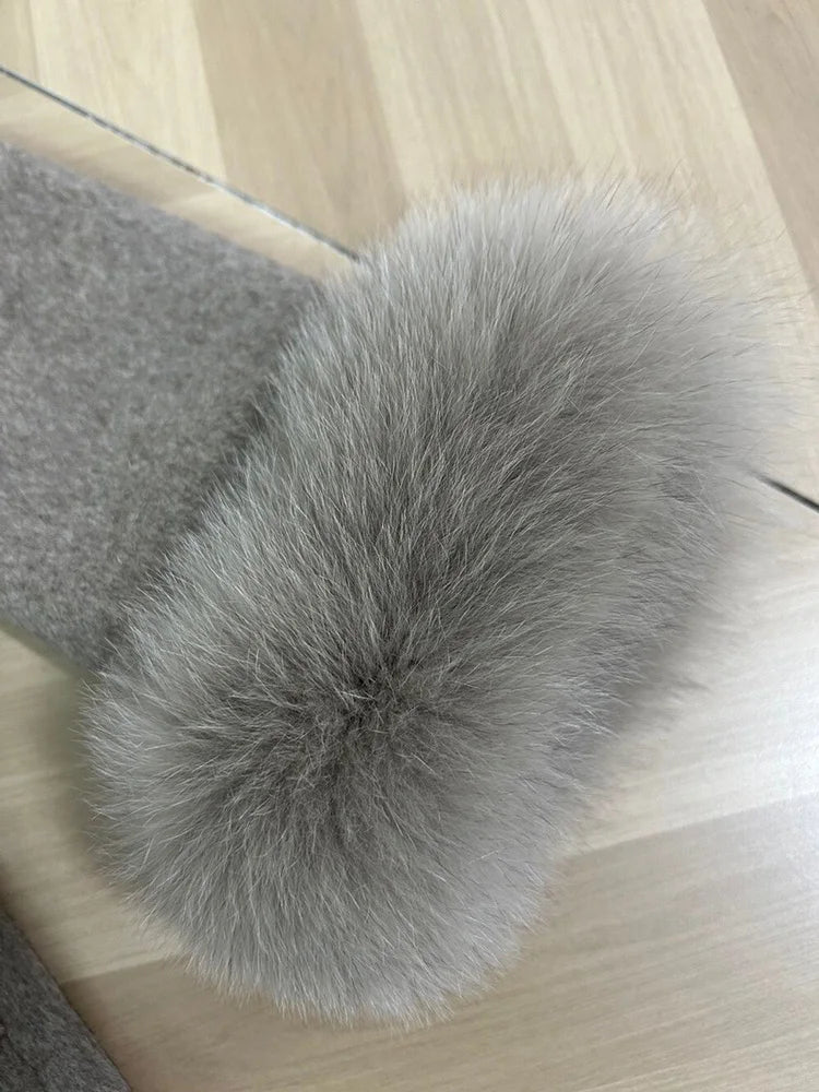 Tossy Fox Fur Wool Overcoat Women's Short Coat Office Lady Elegant