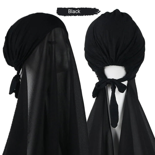Muslim Instant Hijab Women Bonnet with Chiffon Shawl Head Scarf Cap