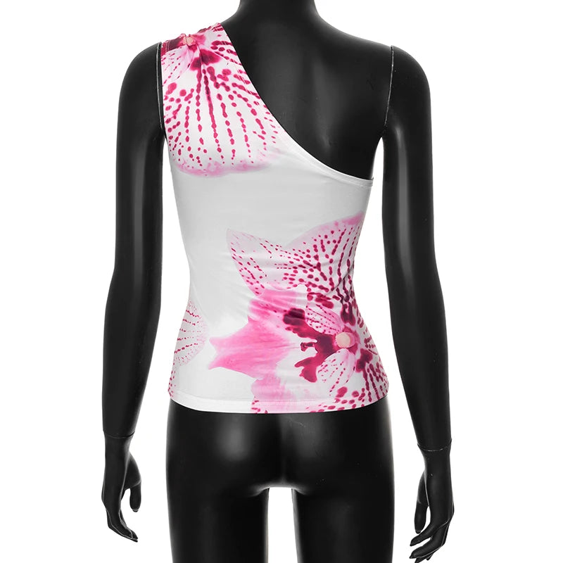 CUTENOVA Floral Print Fitted Tops Women Resort Wear Graphic Tees