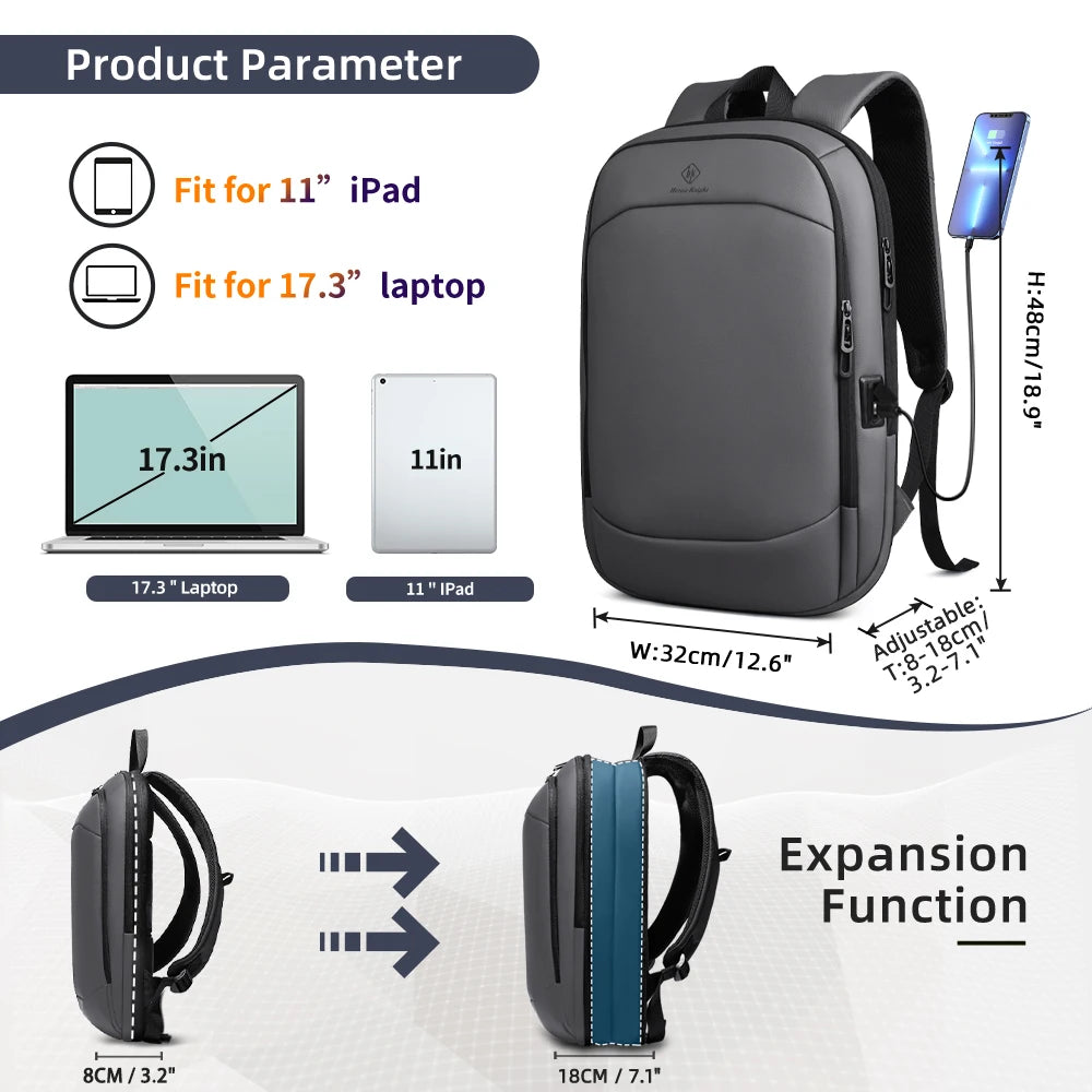 HcanKcan Men's Expandable Backpack Multifunction 17.3inch Laptop Bag