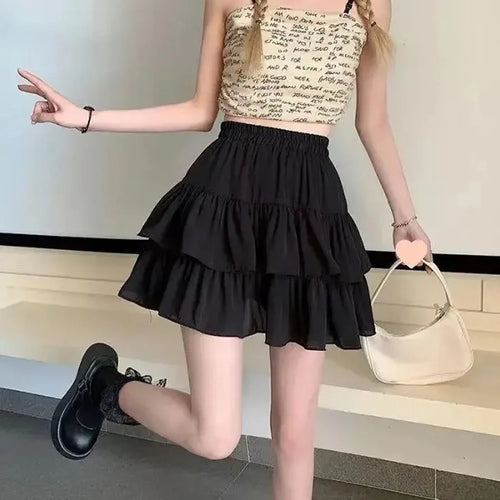 Pleated A-line Skirt White Women Ruffles Sweet Hottie Preppy Style