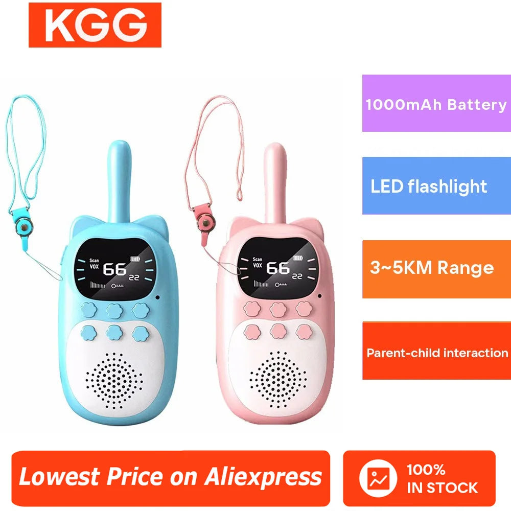 2PCS Kids Mini Walkie Talkie Rechargeable 1000mAh Handheld 0.5W 3km
