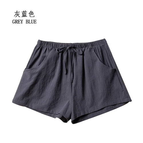 Cotton Linen Shorts Women's Sports Shorts Summer Solid High Waist