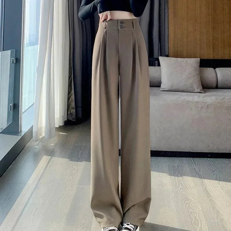 Elegant Wide Leg Pants Women Korean Style High Waist Black Baggy Pants