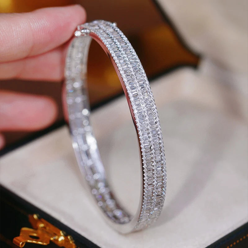 Aazuo 18K Solid White Gold Real Diamond 5.6ct  Ladder Full set Big