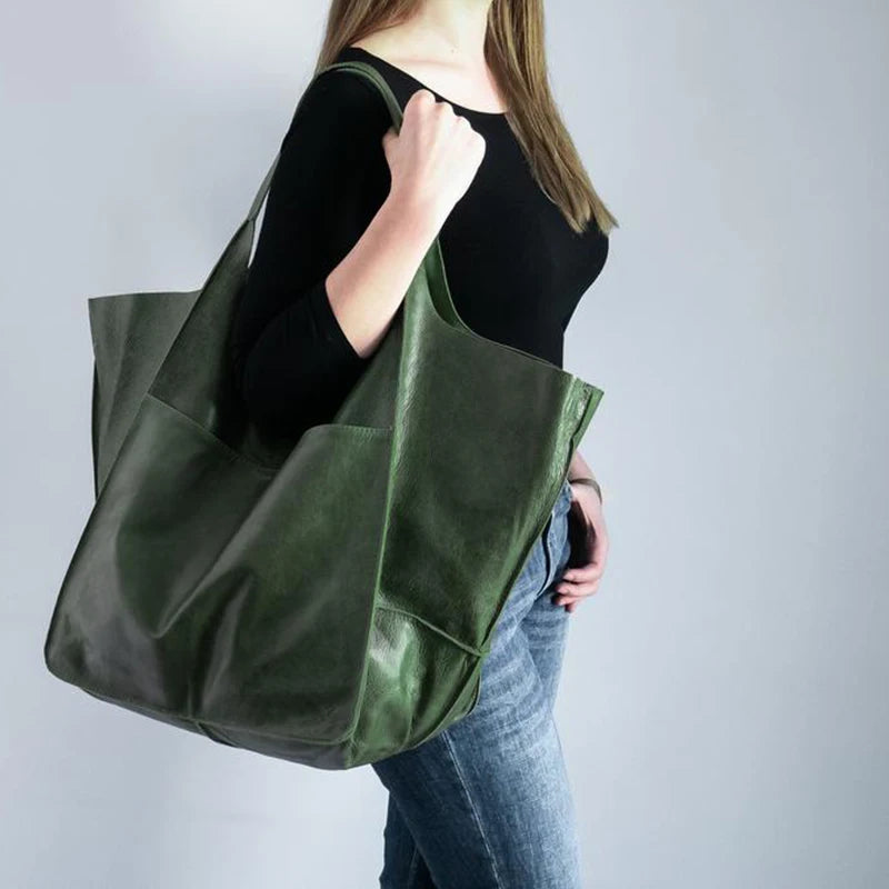 Rretro Handmade Big Beach Tote Bag High Capacity Zipper Shoulder Solid