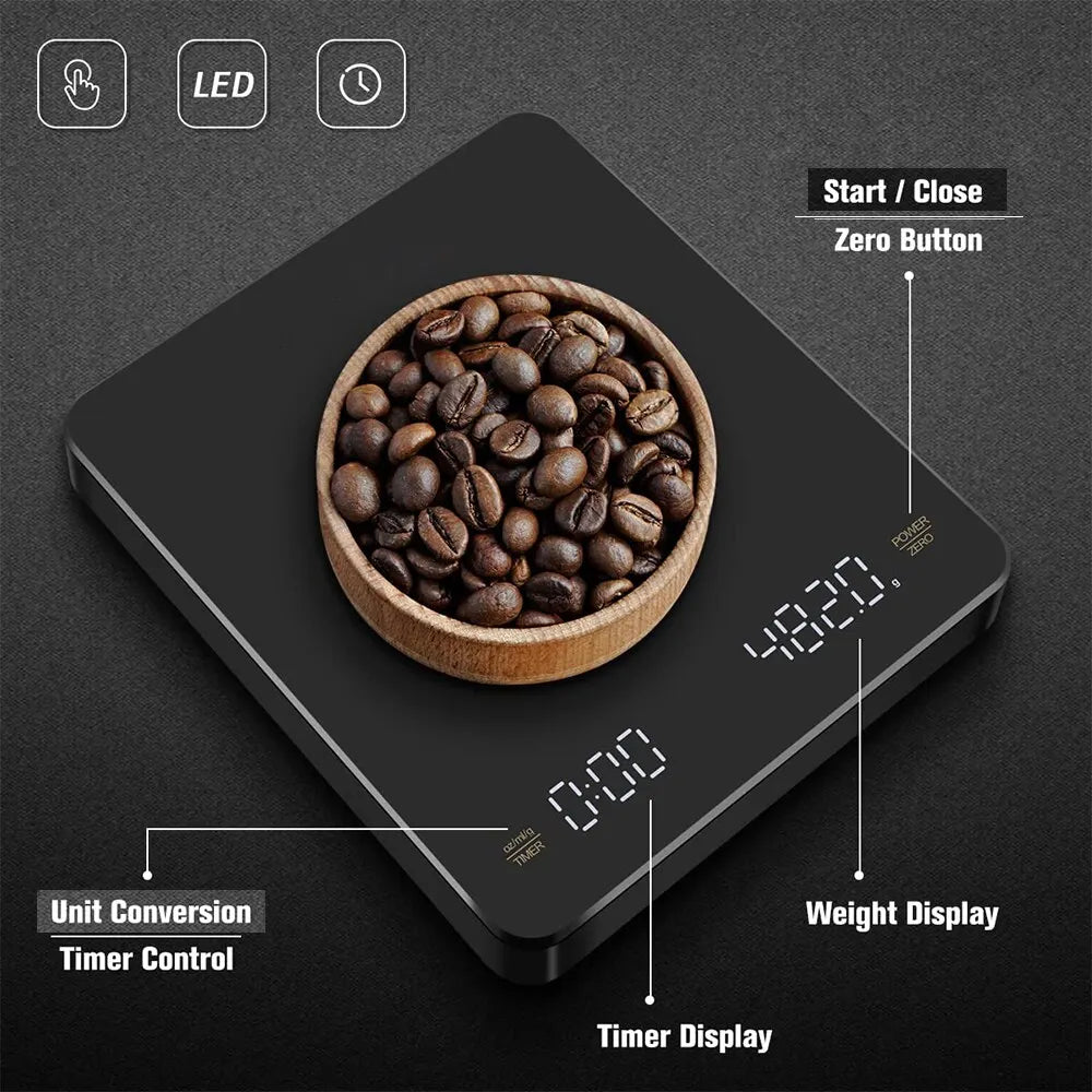 Digital Coffee Scale with Timer LED Screen Espresso USB 3kg