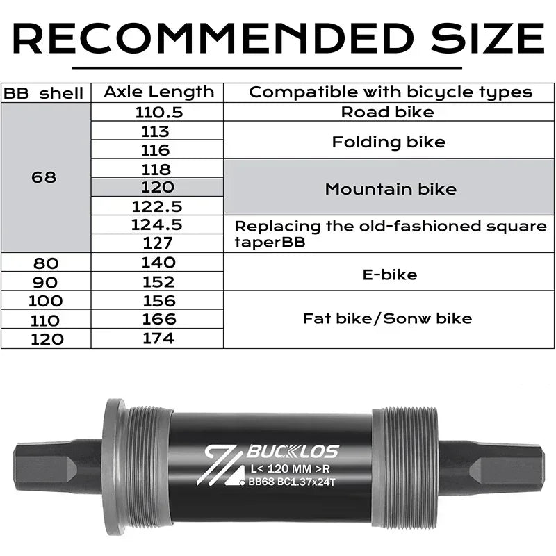 BUCKLOS Bicycle Bottom Bracket Road Mountain Bike Square Crank BB BB68