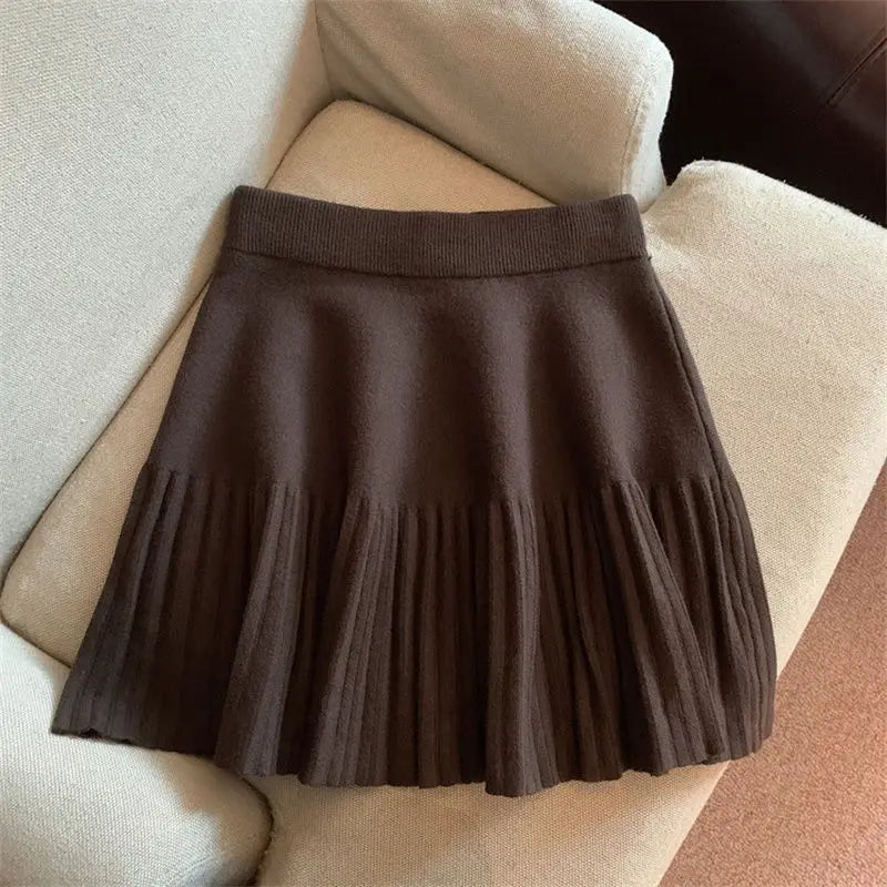 Pleated Mini Skirts Korean Sweet Knitted Skirts Sweet Elastic Waist