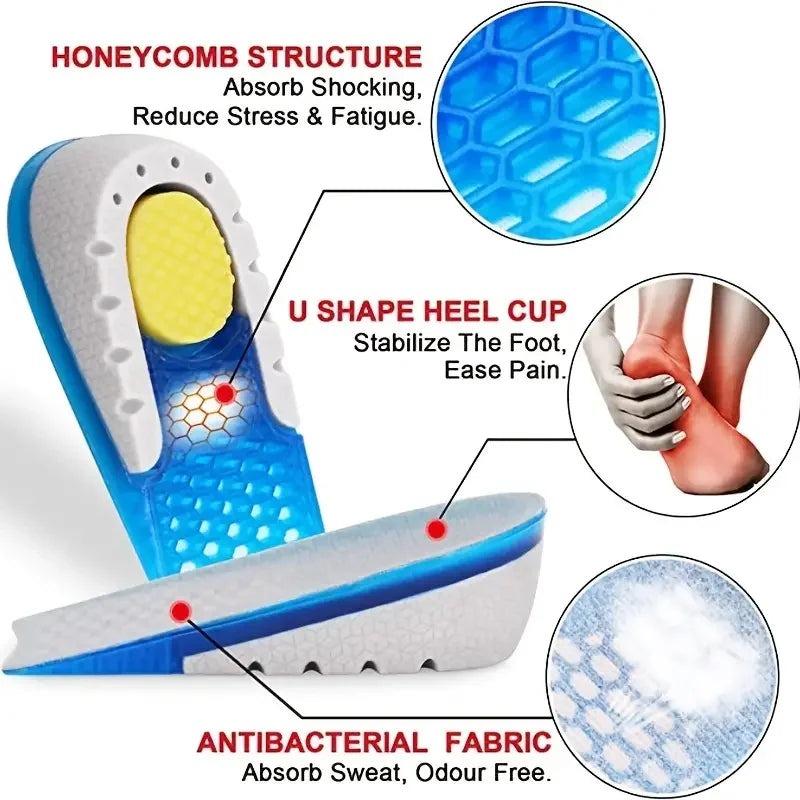 1pair Gel Height Increase Insoles, Shock Absorption Heel Cushion Pads,