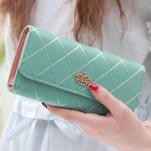 Black Long Wallets for Women PU Leather Diamond Pattern Purse Card